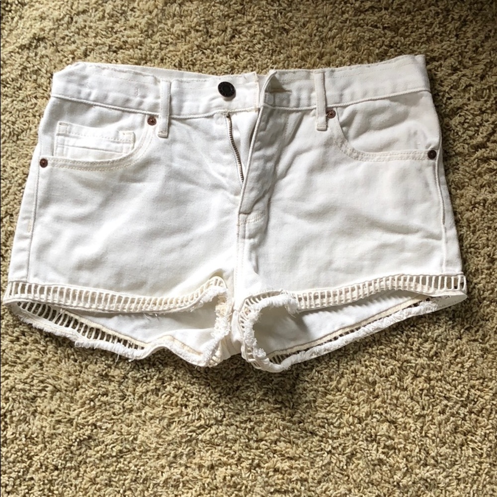 High waisted white jean shorts